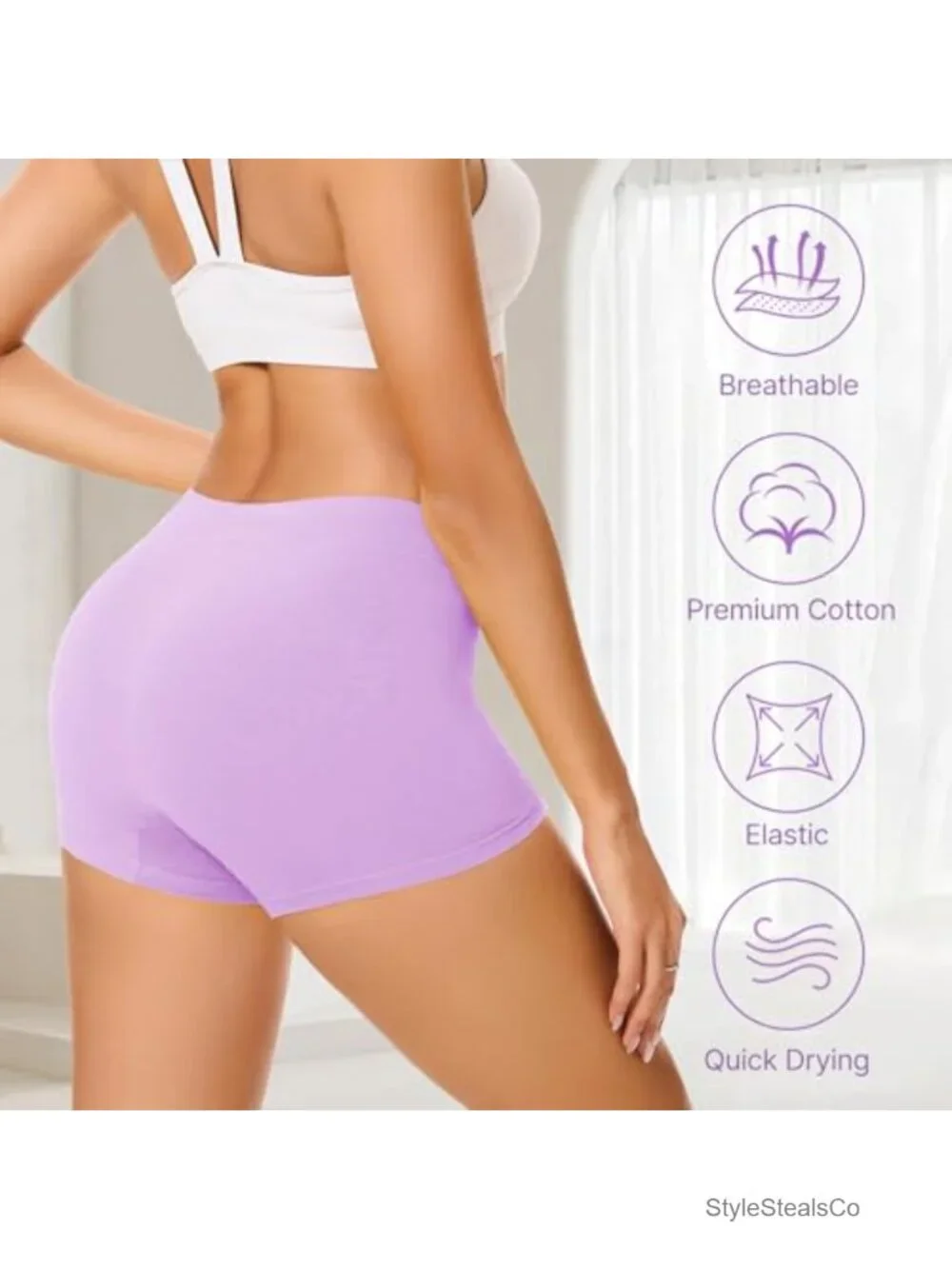 95% Cotton Boy Shorts for Women Mid Waisted Boxer Briefs Breathable
